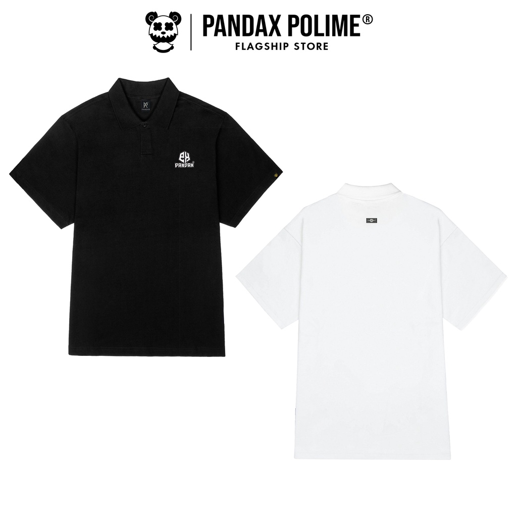 wrw Áo polo nam nữ oversize PANDAX đen trắng, tee có cổ unisex cộc tay 43