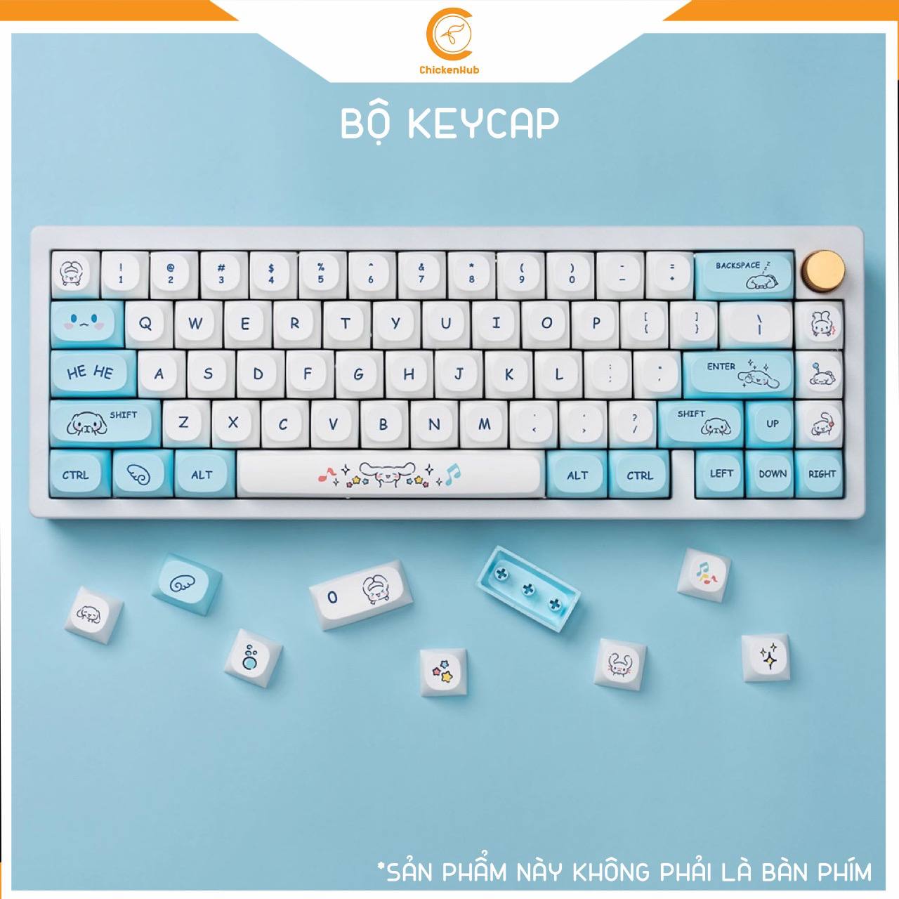 Bộ keycaps XDA profile 128 phím, chủ đề thỏ xanh, nhựa PBT, in nhiệt dyesub