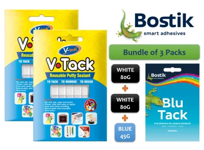 [Bundle of 3 Packs] Bostik Original Blu Tack (45g/pack) + V-Tech V-Tack White x 2 (80g/pack)
