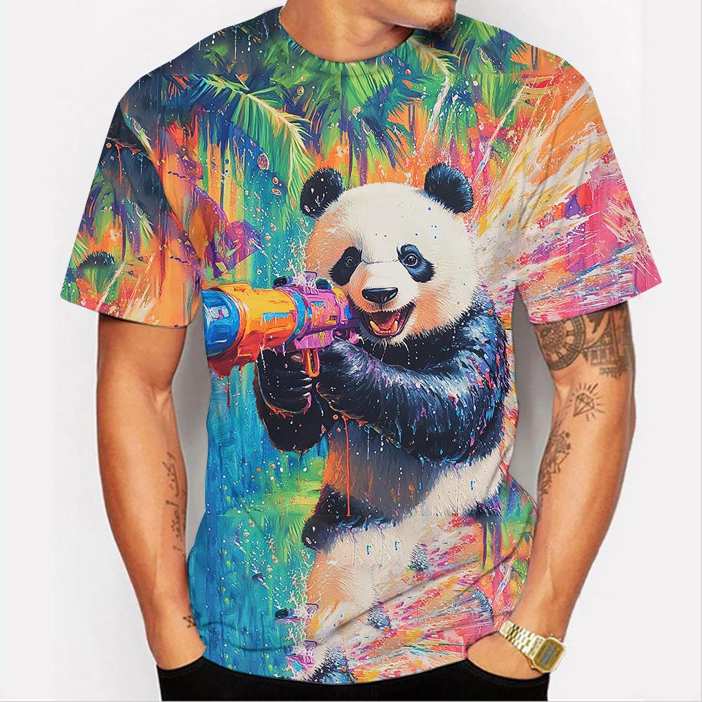 2025 Songkran Festival Men's T-shirt Panda Print Round Neck Short Sleeve Summer Comfortable Cool Top ราคา  98 บาท*ส่งฟรี
