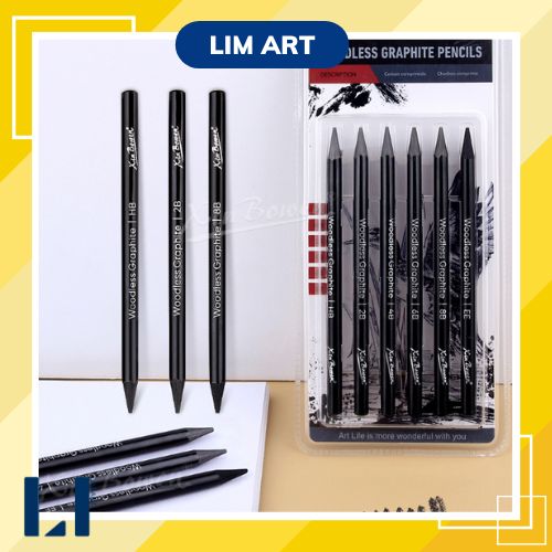 Bộ bút chì than đặc không vỏ gỗ, ruột chì than đặc vẽ ký hoạ, phát thảo LIM Art