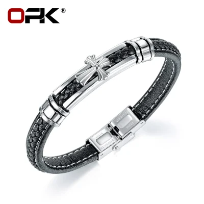 OPK European and American hip-hop men's bracelets, simple woven fashion men's bracelet jewelry, infinite 8 characters infinite personality leather bracelet