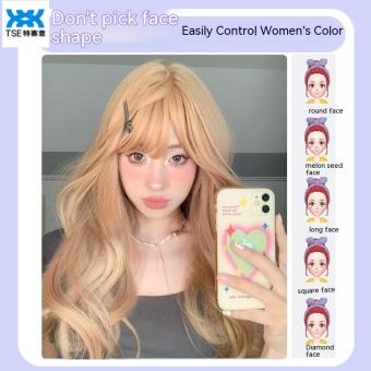 TSE Tóc Giả của phụ nữ tóc dài, Tóc Xoăn Dài màu sáng, vỏ kín đầu, tóc mô phỏng, tóc thật đầy đủ, màu vàng trắng, Kn-L23-J023 che tóc giả đầy đủ