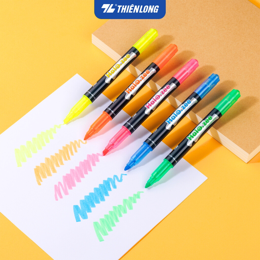 Bút Dạ Quang Halozee Thiên Long HL-03 Bút Highlight 2 Đầu Ngòi Màu Tươi sáng phản quang tốt