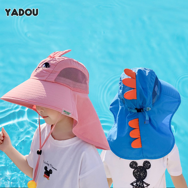 YADOU Children's hats, sun hats, baby fisherman hats, large brim, sun protection hats for boys and girls, shawl beach hats ราคา 222 บาท*ส่งฟรี