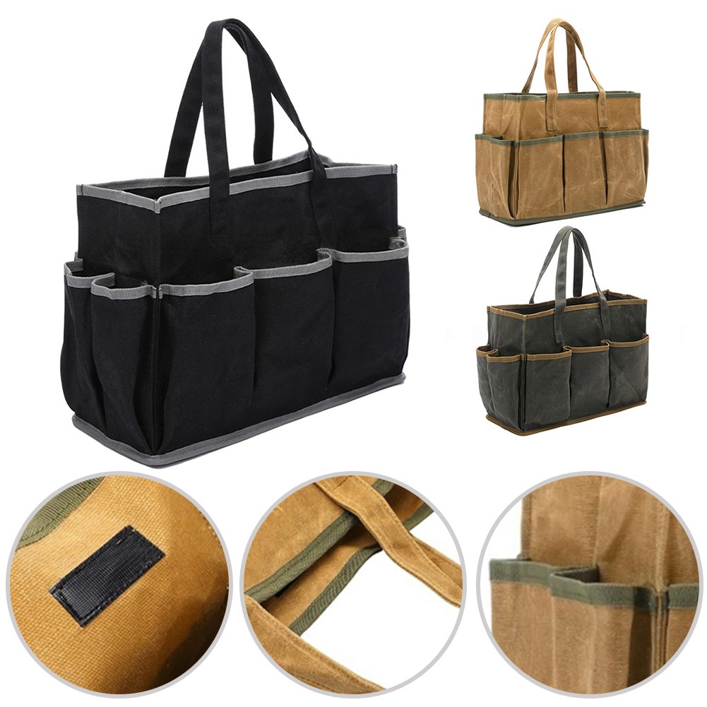 【WELIBA】Heavy Duty Waxed Canvas Tool Tote Bag with 10 Pockets for Gardeners & Handymen[Buy now] ราคา 907 บาท*ส่งฟรี