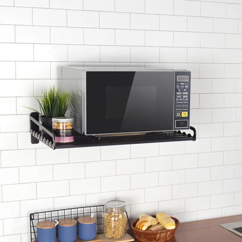 Lò vi sóng lưu trữ Holders Kệ kệ bếp chủ Đen nhôm Kệ treo tường giá để lò nướng Kệ để đồ nhà bếp phụ kiện