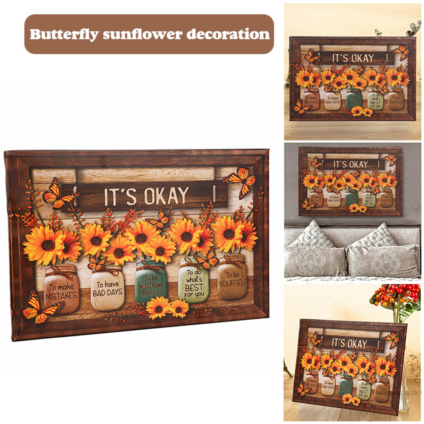 Rustic Art Poster Sunflower And Butterfly Unique Art Style Best Gift Choice MIO-VN