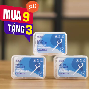Mua 9 tặng 3 - Tăm chỉ nha khoa tiệt trùng 1 hộp 50 cây nhật bản cao cấp, tăm xỉa răng nha khoa , tăm chỉ nha khoa hộp 50 cây, chỉ nha khoa Nhật Bản