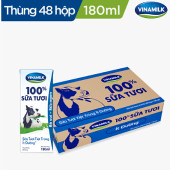 Thùng 48 hộp sữa tươi Vinamilk ít đường 180 ml