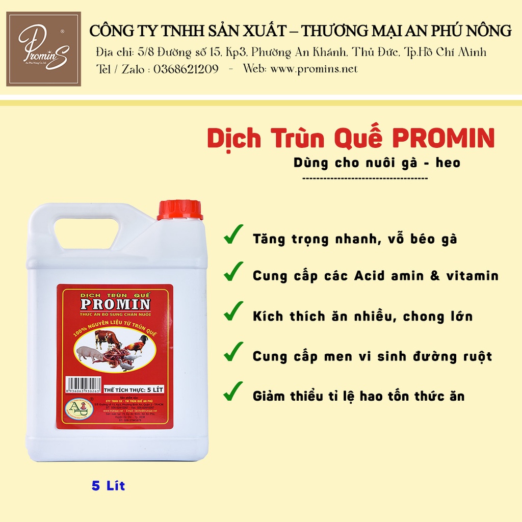 DỊCH TRÙN QUẾ PROMIN DÙNG CHO HEO CAN 5 LIT