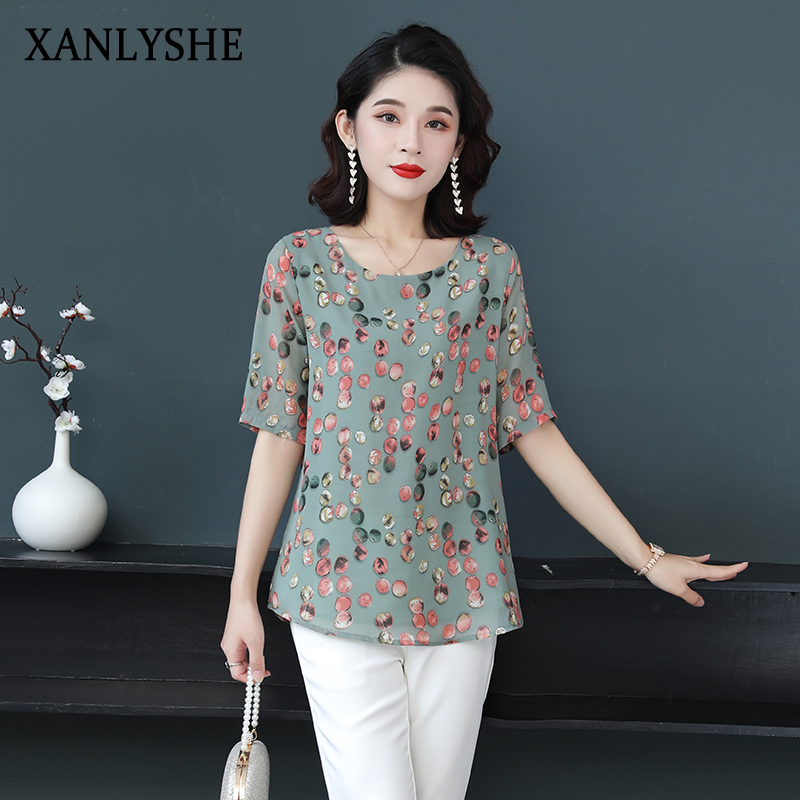 XANLYSHE เสื้อผ้าลายดอกไม้แขนสั้นฤดูร้อนสำหรับผู้หญิง ใส่สบาย ดีไซน์เรียบหรู ราคา 73 บาท*ส่งฟรี