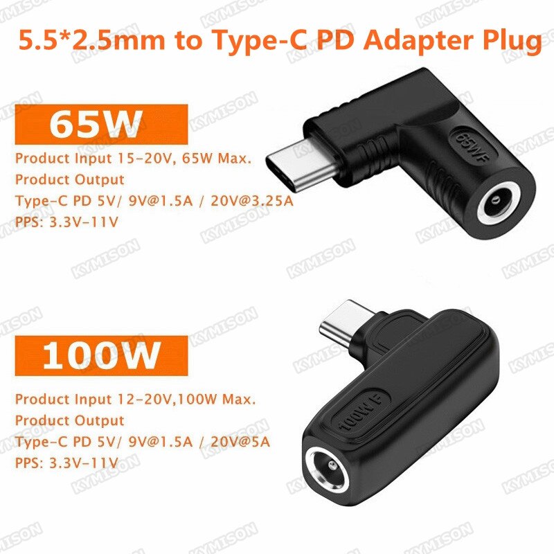 65W 100W DC 5.5x2.5mm 19V để USB C PD Bộ chuyển đổi nguồn cho Asus Sạc laptop đến 5V 9V 20V Loại C Dây sạc nhanh