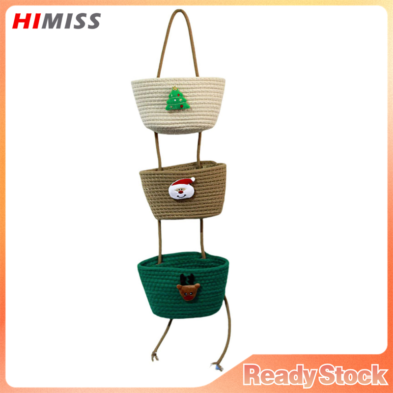 Over The Door Hanging Basket, Cotton Rope Wall Hanging Organizer With Christmas Decor, 3-Tier Decorative Hanging Basket For Bedroom Bathroom Living Room ราคา 308 บาท*ส่งฟรี