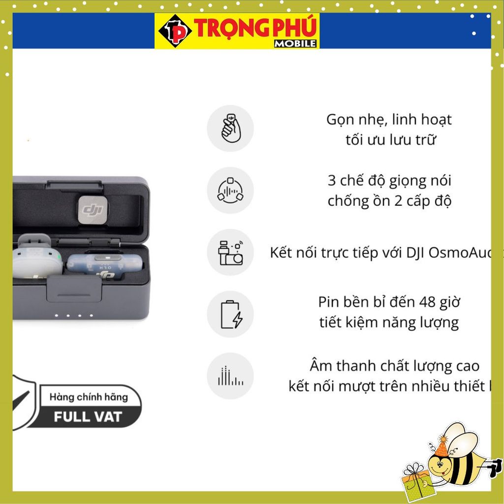 Micro thu âm DJI Mic Mini 2 (1 TX + 1 Mobile RX + Charging) 1 mic + 1 thu cho điện thoại + hộp sạc + phụ kiện - CH2