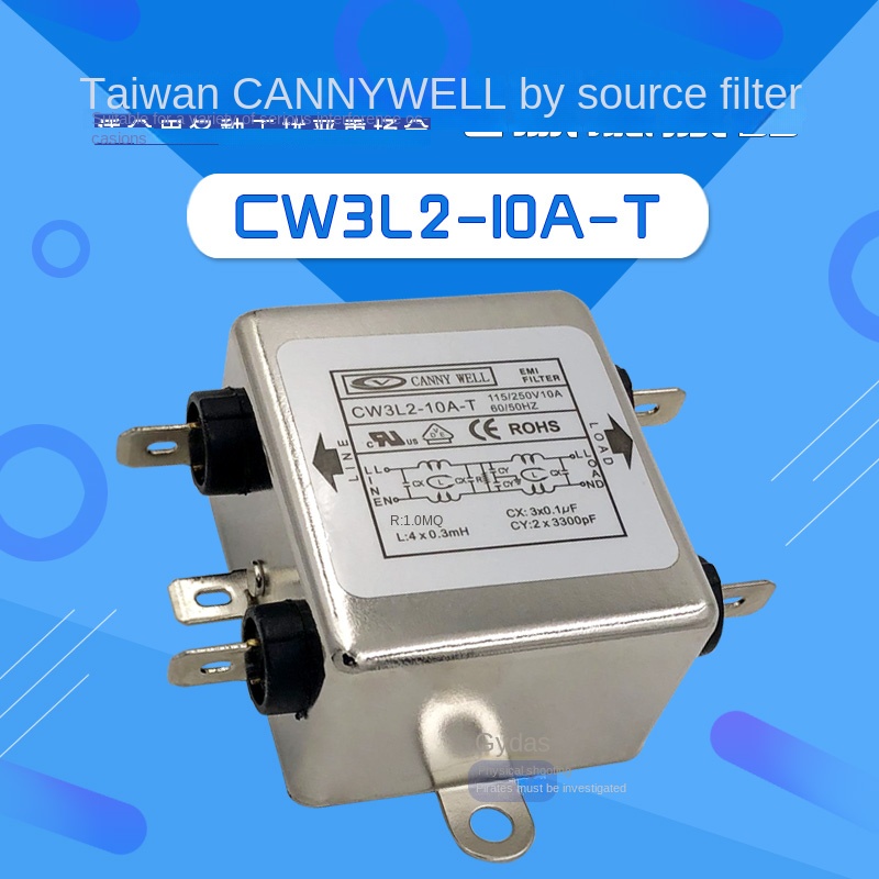 CW3L2-10A-T | Bộ Lọc Nguồn EMI CANNYWELL | Tùy chọn khác: CW3-10A-S, CW3-10A-T, CW3-15A-T, CW3-20A-S, CW3-20A-T, CW3-6A-S, CW3-6A-T, CW3L2-10A-S, CW3L2-10A-T, CW3L2-20A-S, CW3L2-6A-S | 6-20A AC220V Lọc Nhiễu Đơn/Đôi | Ổn Định Nguồn Điện