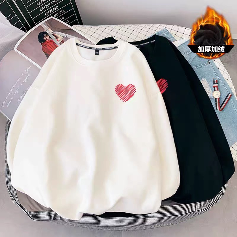 Áo đôi Hoodie logo tim ngực, Áo nỉ from rộng tay phồng, thiết kế thời trang, mặc ấp áp không bị xù -  TEEN