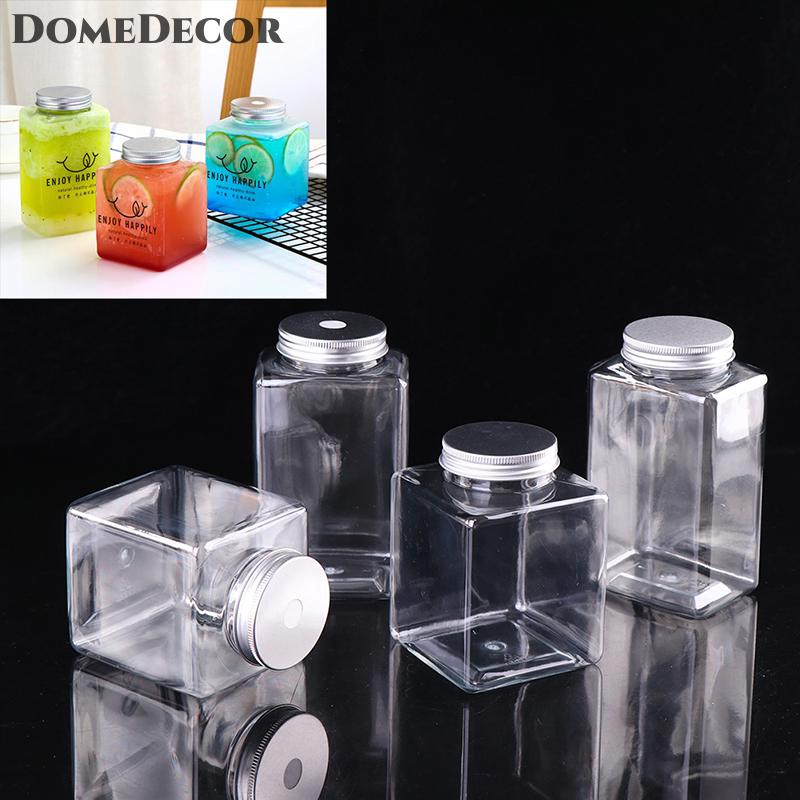 DomeDecor 500ml chai nhựa PET dùng một lần container với bạc mũ có nắp đậy cho nước trái cây