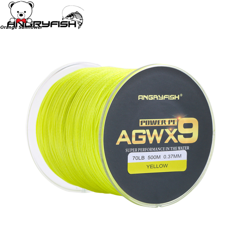 Angryfish diominate X9 sợi PE 9 sợi dệt bện 500m/547yd siêu khỏe dây câu 15lb-100lb màu vàng