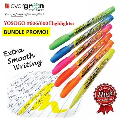 Bundle of 6 | Yosogo Highlighter pen Yellow/Green/Blue/Orange/Pink/Rose/ ALL Color