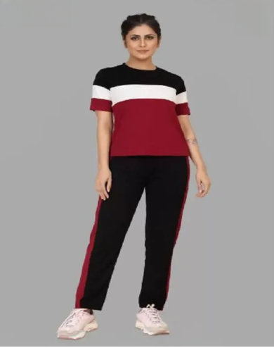 Women stylish trek suit black and red for gym and jog
