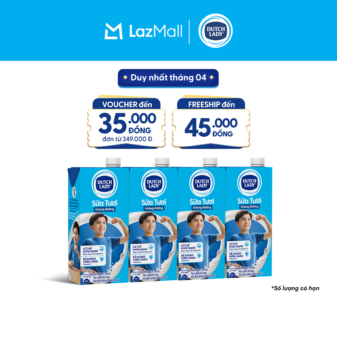 Combo 4 Hộp Sữa Tươi Tiệt Trùng Dutch Lady Cô Gái Hà Lan Không Đường 965ml