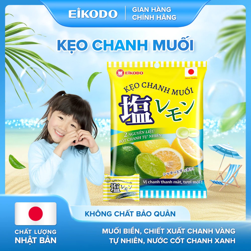  Kẹo Chanh Muối - Hương vị chua thanh mặn dịu bổ sung điện giải 120g gói Eikodo Việt Nam 