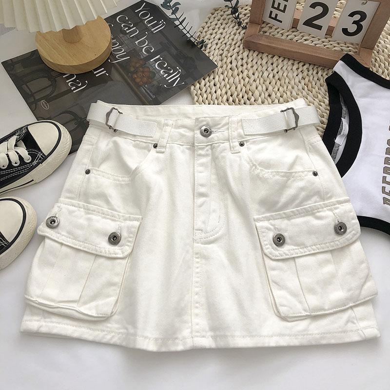 Y2K Hàng Hóa Màu Đen Đôi Túi Cao Eo Váy Cho Cô Gái Phụ Nữ phong cách Hàn Quốc