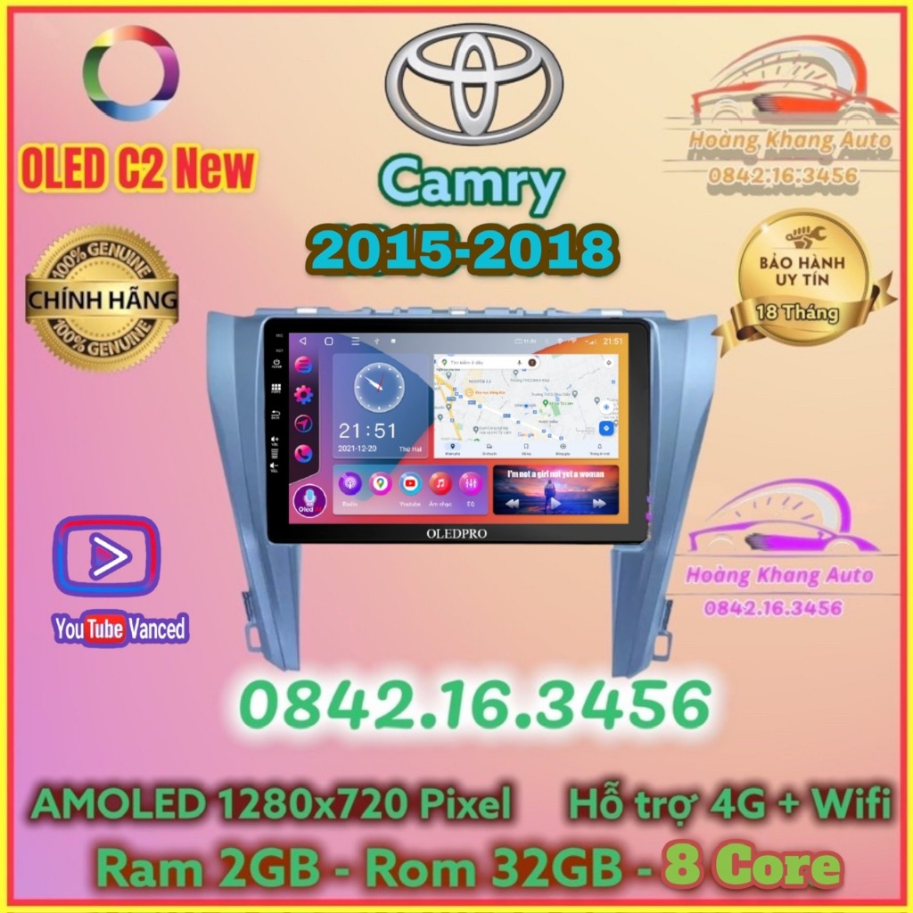 Màn hình Android OLED C2 New theo xe Camry 2015 - 2018, 10 inch kèm dưỡng và jack nguồn zin .