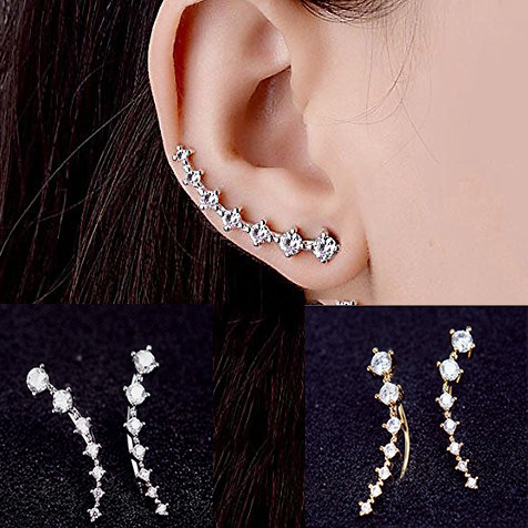 Đồ trang sức bông tai retro đơn giản Bảy Phụ nữ kim loại kim cương Bông tai không bông tai