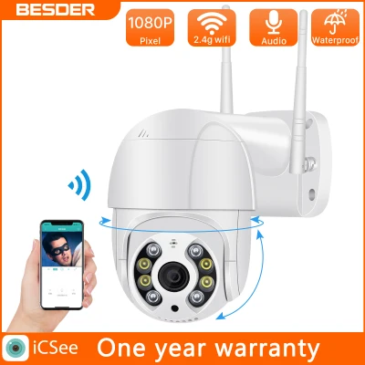 BESDER 1080P MINI CCTV Wifi Camera Ai Human Detection Two Way Audio Color Night Vision Speed Dome Wireless Camera Outdoor Waterproof 4X Zoom IP Camera P2P Home Wifi Security Camera 64G Card Slot