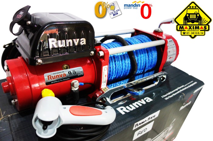 RUNVA WINCH EWX-9500-Q "RED" DGN SYNTHETIC ROPE (4,3 TON) HIGH SPEED Harga 13,810,000 rupiah*Gratis Ongkir