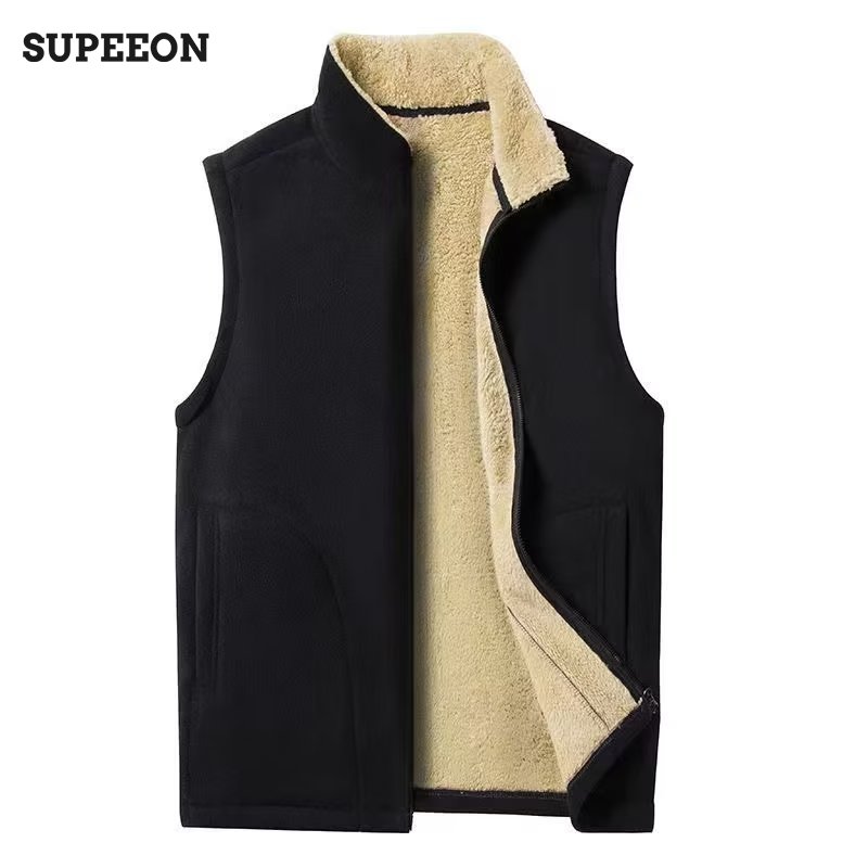 SUPEEON Men s stand collar velvet thermal vest for middle