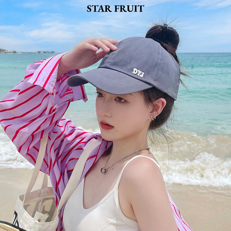 STAR FRUIT⭐ Summer Hollow Top Baseball Cap for Women, Breathable Sun Protection with Adjustable Fit and Letter Embroidery Design ราคา 37 บาท*ส่งฟรี