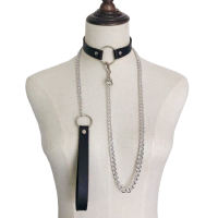 Women Faux Leather Collar Leash Chain Decor Adjustable Erotic Lover Necklace Cosplay Nightclub Party Choker Individual Neck Jewelry