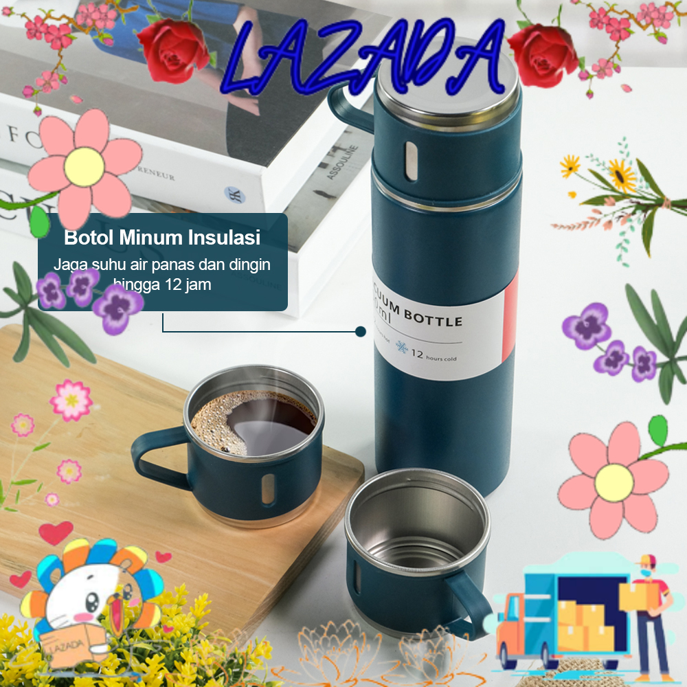 HAMPERS LEBARAN AESTHETIC - Termos Vacuum Flask Set Botol Minum Cangkir Premium 500 ML Panas/ Dingin T…