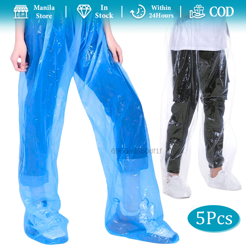 Bộ 5 Quần Đi Mưa Dùng Một Lần Quần Nhựa Chống Thấm Nước Trong Suốt Với Giày Bao Khẩn Cấp Ngoài Trời