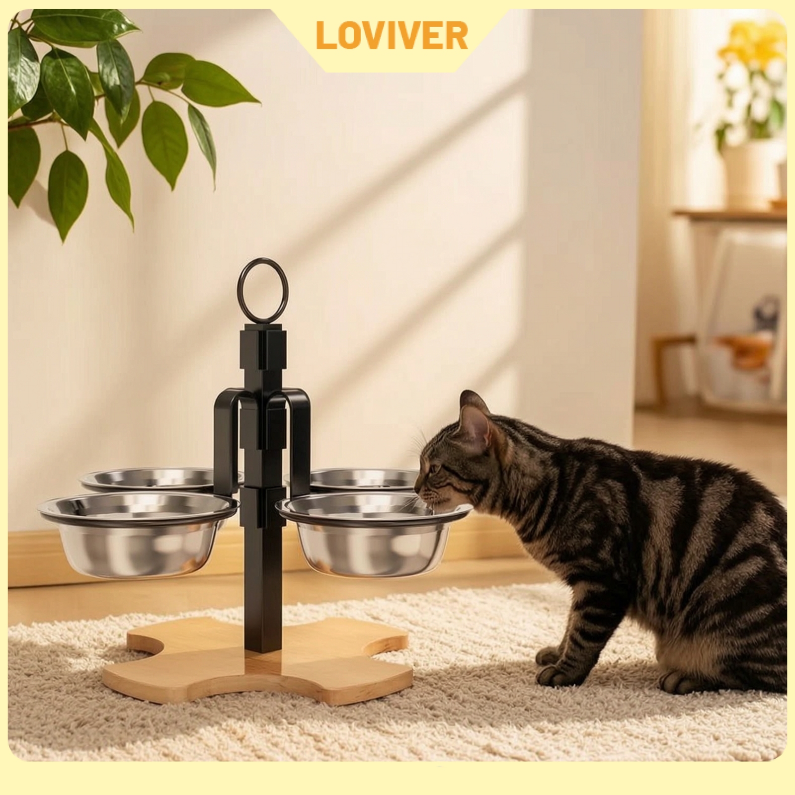 LOVIVER Removable Raised Cat Bowl Holder with Four Bowls Stable Cat Bowl Stand Sturdy Raised Pet Feeding Station Comfortable for Multiple Cats, Kitchen ราคา 5,557 บาท*ส่งฟรี