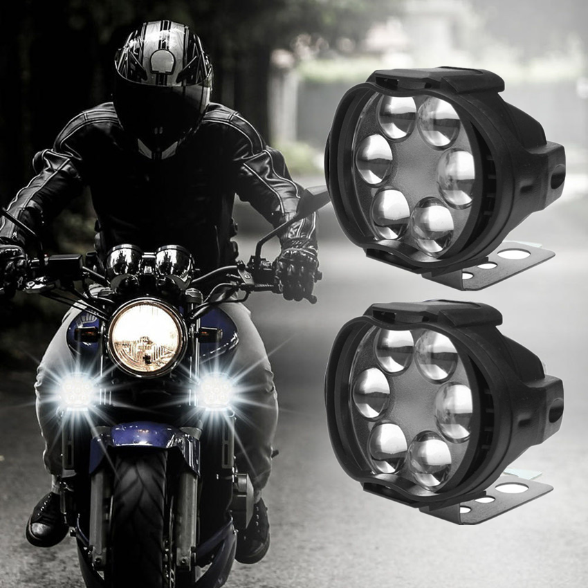 Bóng đèn pha xe máy đèn xe máy Hai cặp đèn pha LED xe máy 6LED, Đèn sương mù trắng siêu sáng cho xe tay ga Đèn pha LED xe máy 2 chiếc