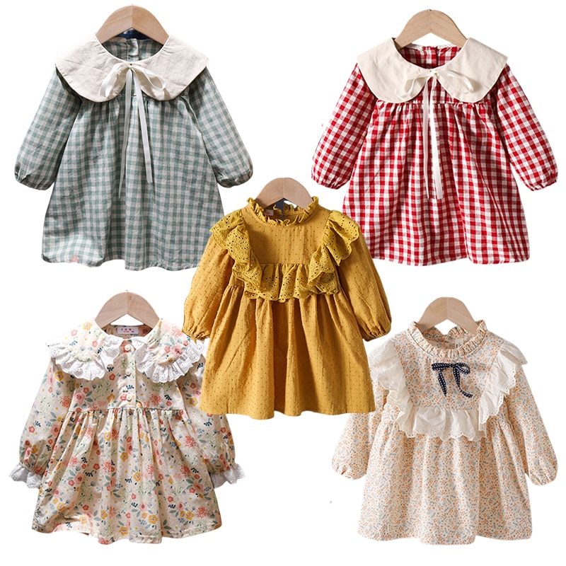 Baby Girls Floral Princess Dress Spring Autumn Korean Style Long Sleeve Big Turn Down Collar Kids Girl Dresses Summer 2023 New b2clv58 b2clv58 b2clv58 b2clv58 b2clv58
