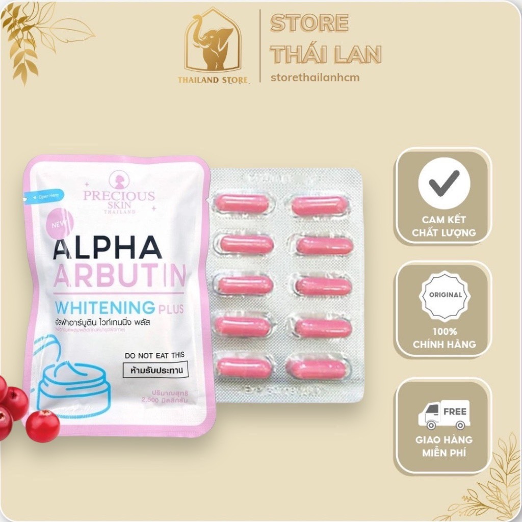 [CHÍNH HÃNG] GÓI HỒNG TRẮNG - Vỉ 10 Viên Bột Kích Trắng Và Dưỡng Trắng Da Alpha Arbutin Whitening Plus Precious Skin