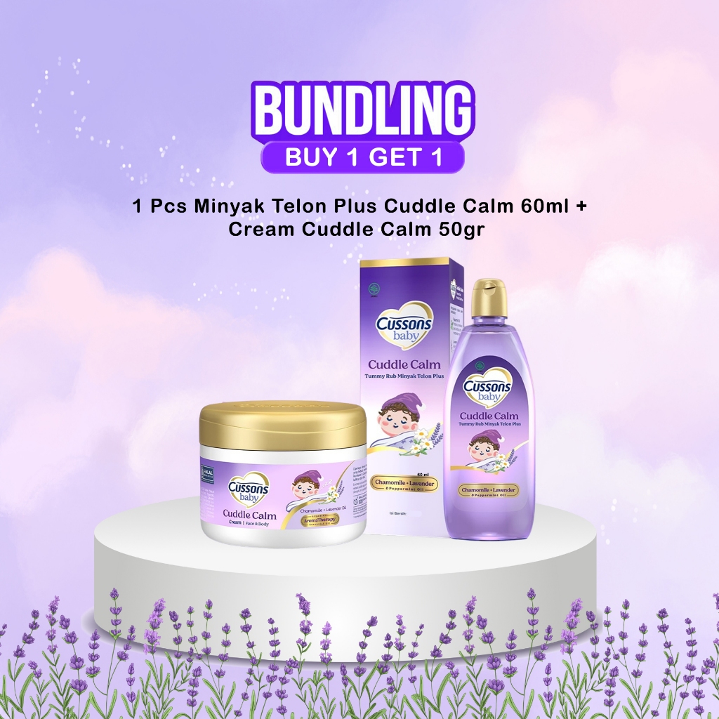 Bundling Buy 1 Get 1 Cussons Baby Cuddle Calm – Minyak Telon Plus 60ml dan Cream Cuddle Calm 50gr Harumnya Menenangkan