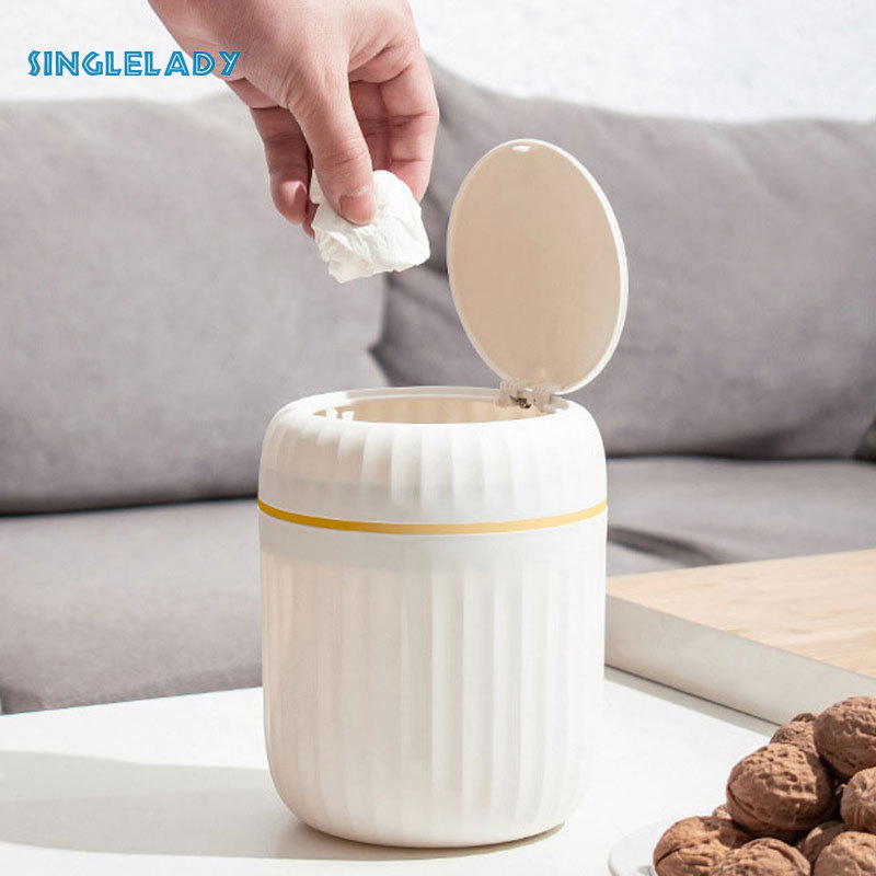SingleLady garbage can Mini trash can Desktop trash can Press-type desktop trash can Office living room study trash can with cover ราคา 88 บาท*ส่งฟรี