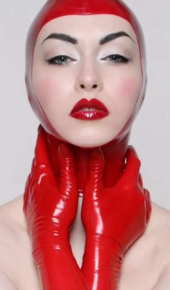 【Best-Selling】 Red Latex Hoods Open Face Custom Tailor Hand-Made With Back Zipper