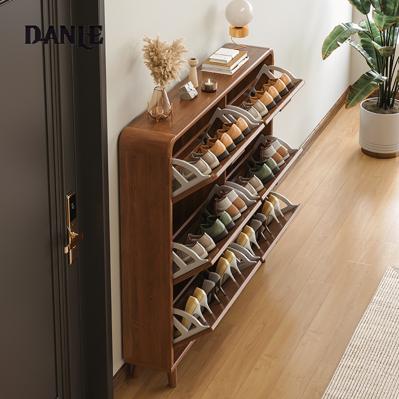 Ultra-thin tipping bucket solid wood shoe cabinet home entrance entrance cabinet storage space-saving simple shoe rack for small apartments ราคา 2,030 บาท*ส่งฟรี