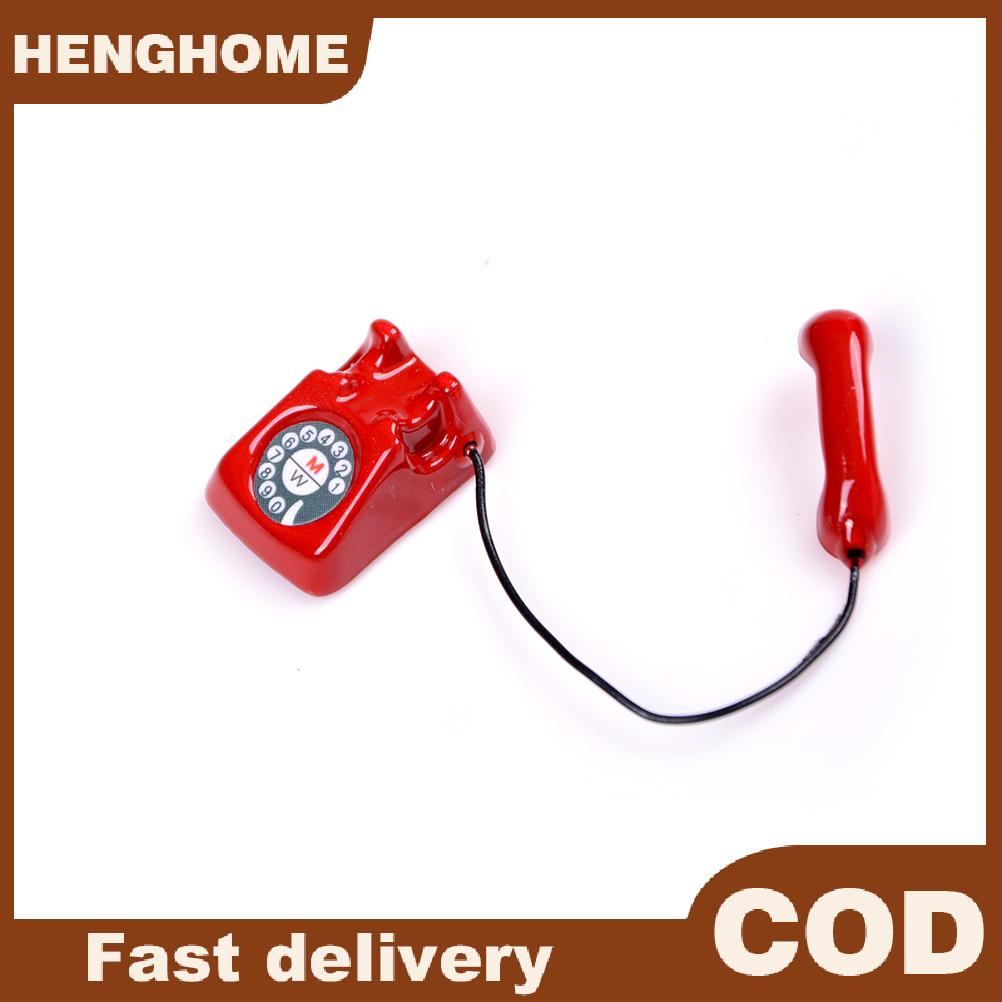 HENGHOME โทรศัพท์บ้านตุ๊กตาของตกแต่งบ้านตุ๊กตาโทรศัพท์สไตล์โบราณของ1:12 ราคา 26 บาท*ส่งฟรี