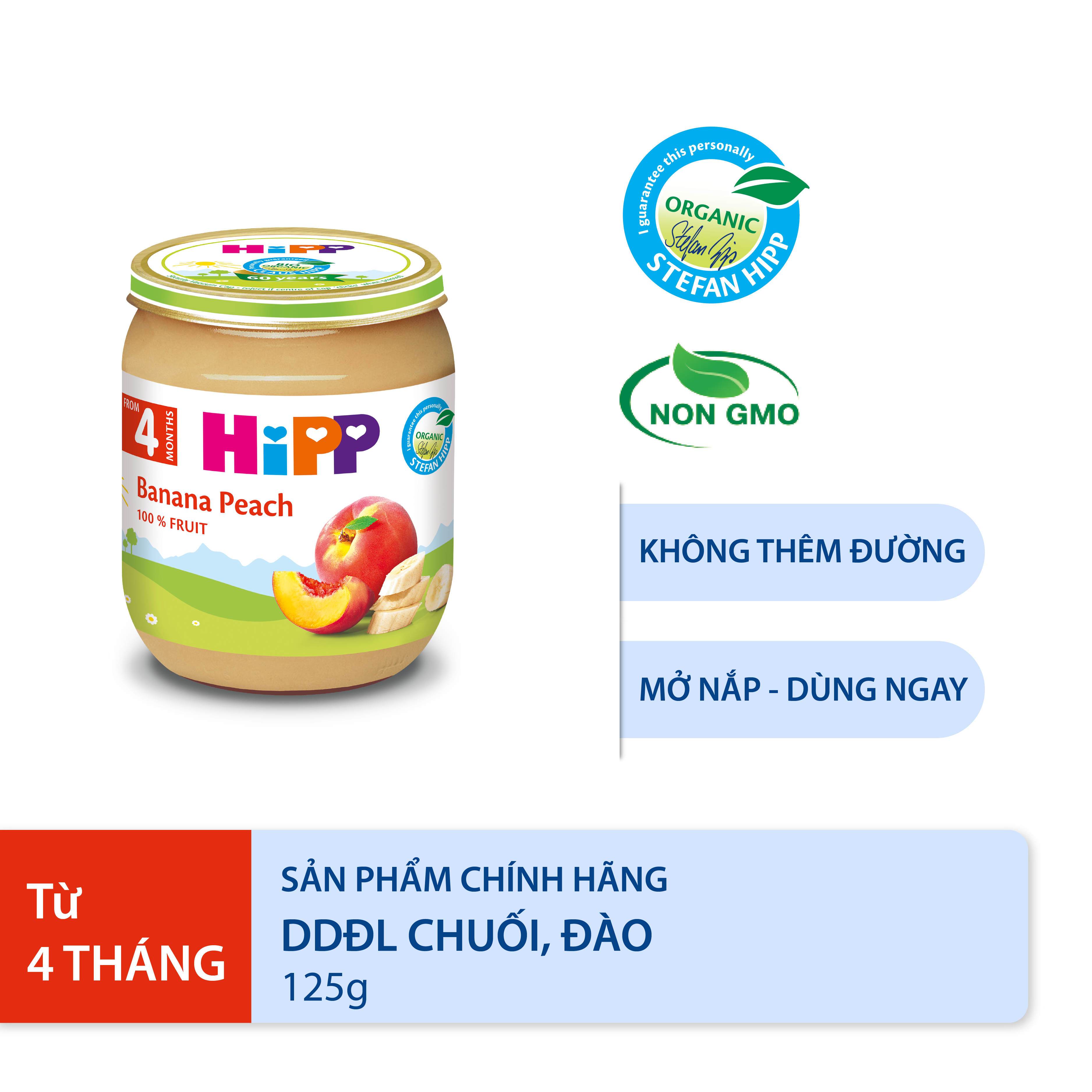 QUÀ TẶNG HOT Thức ăn dặm dinh dưỡng đóng lọ Đào, Chuối HiPP 125g 4396