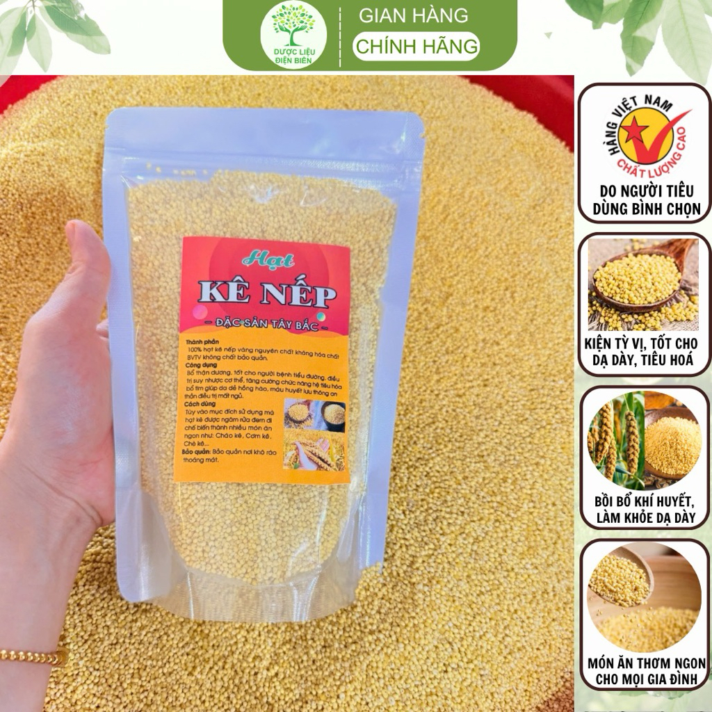Hạt kê nếp vàng hữu cơ Nghệ An tách vỏ loại 1 (1kg). Hạt kê nếp vàng organic đồ xôi, nấu cháo, nấu chè, cho bé ăn dặm