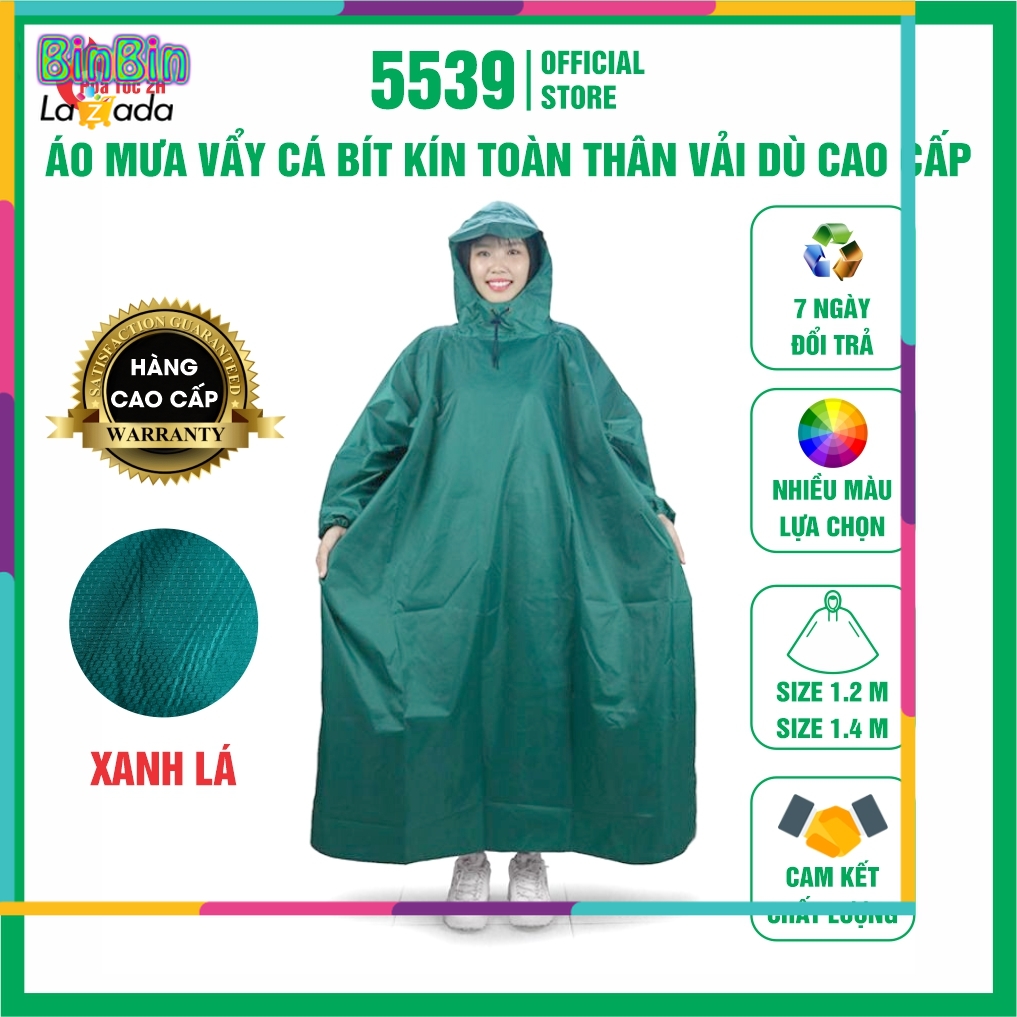 Áo mưa 1 người, áo mưa vẩy cá bít vải dù cao cấp trùm toàn thân thích hợp