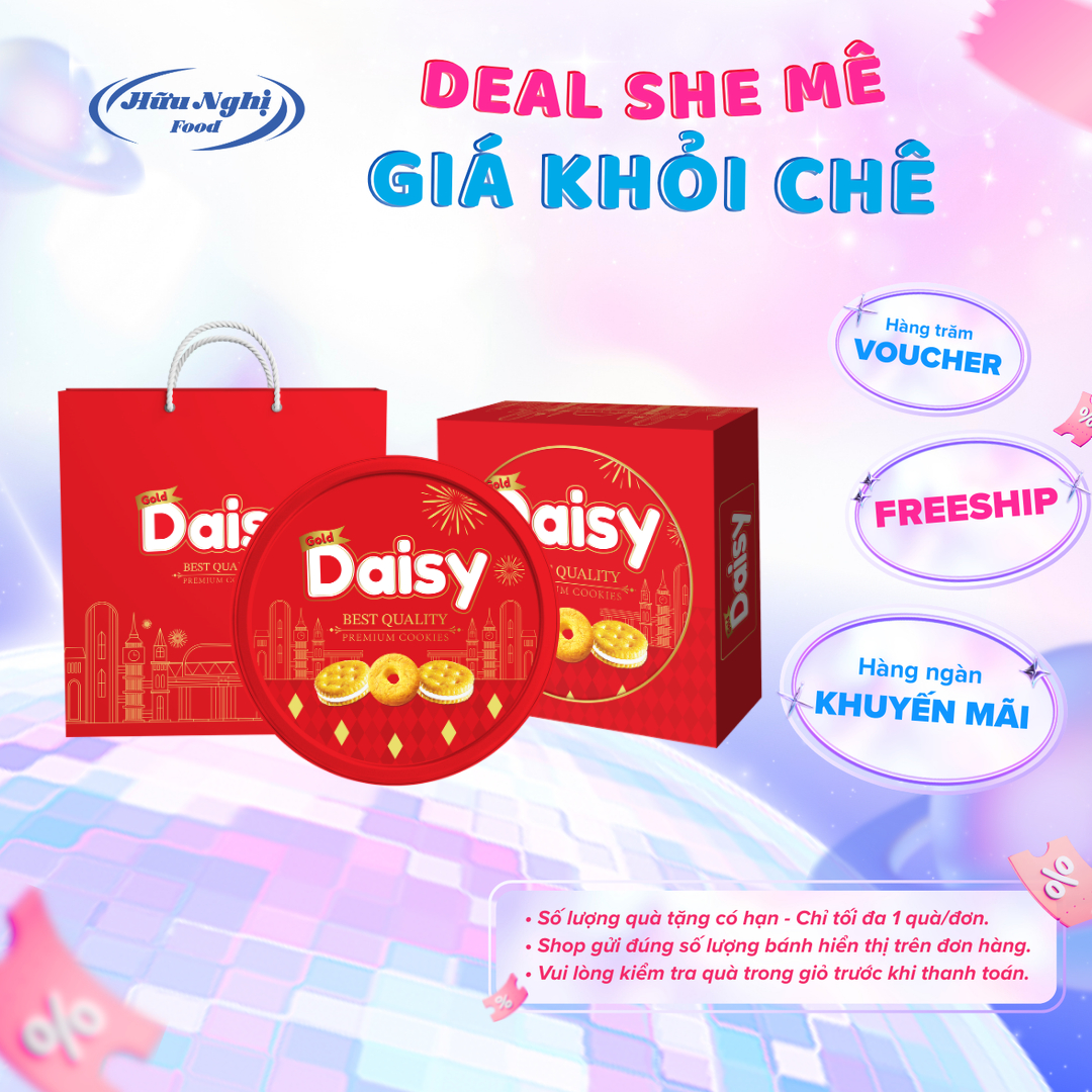 Hộp Bánh Tết Quy Bơ Gold Daisy Assorted Cookies 303g - Hộp thiếc kèm túi